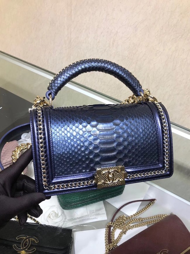 AAA 1:1 BOY CHANEL Flap Bag with Handle Python & Ruthenium-Finish Metal A94804 blue HY4837vi59