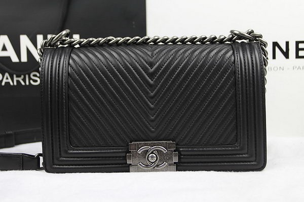 AAA 1:1 Boy Chanel Flap Shoulder Bag Herringbone Stitching A92493 Black HY5147yF79