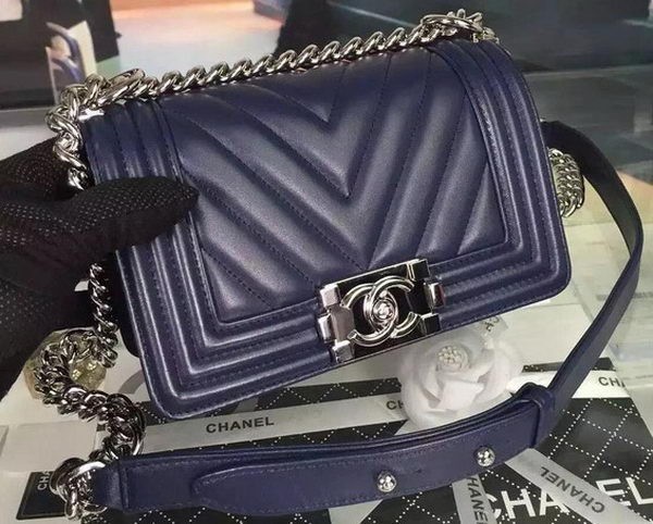 AAA 1:1 Boy Chanel mini Flap Bag Original Chevron Nubuck Leather A5707 Royal HY17192yF79