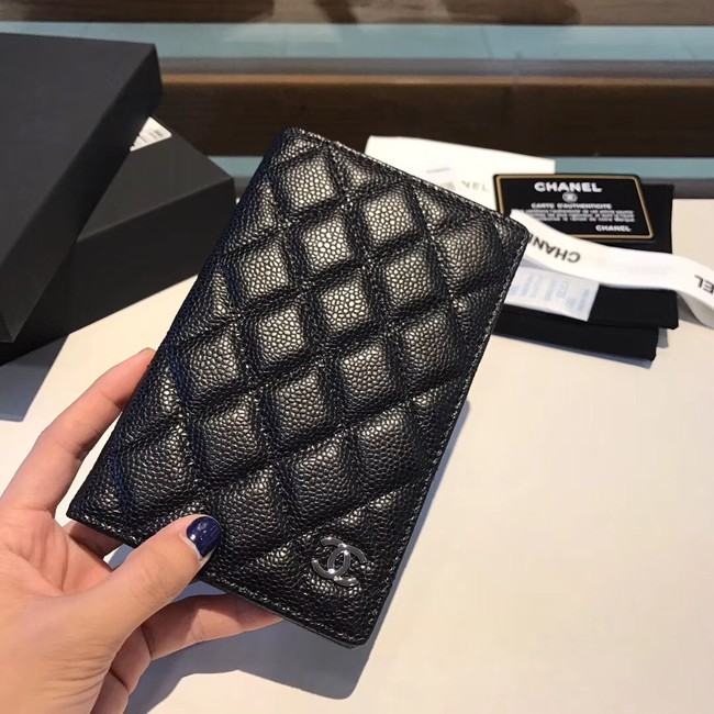 AAA 1:1 Chanel Calfskin Leather & Silver-Tone Metal Wallet A80385 Black HY16097yF79