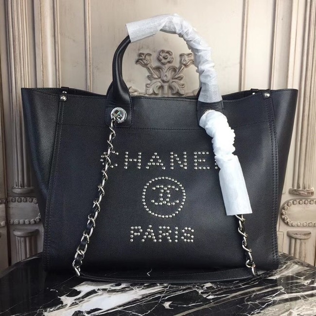AAA 1:1 Chanel original Calfskin Leather Tote Bag 78900 black HY18652yF79