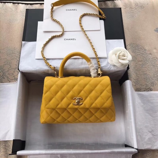 AAA 1:1 Chanel Small Flap Bag with Top Handle A92990 yellow HY11717yF79