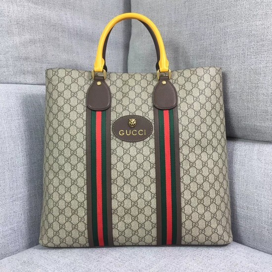 AAA 1:1 Gucci GG Supreme Canvas tote bag 473870 Yellow&brown HY19072vi59