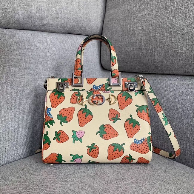 AAA 1:1 Gucci Zumi Strawberry print small top handle bag 569712 HY12082yF79