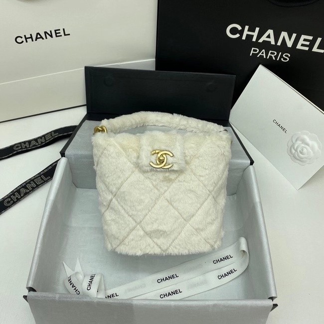 AAA Chanel flap bag Shearling Lambskin & Gold-Tone Metal AS2241 white HY1414zK34