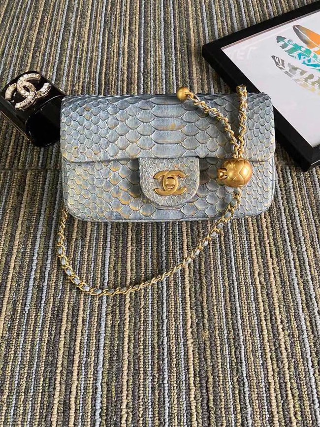 AAA Chanel Original Small Snake skin flap bag AS1116 grey HY25869zK34