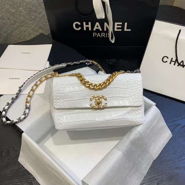 AAA Replica CHANEL 19 Flap Bag Crocodile Leather AS1160 white HY8912cf50