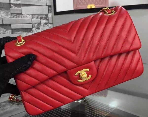 AAA Replica Chanel 2.55 Series Flap Bag Red Lambskin Chevron Leather A5023 Gold HY18402cf50