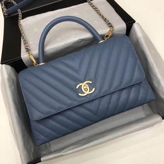 AAA Replica Chanel Flap Bag with Top Handle A92991 blue HY22928VB75