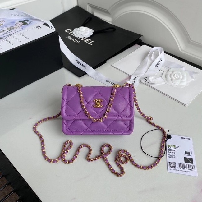 AAA Replica Chanel mini flap bag Sheepskin & Gold-Tone Metal AP1738 purple HY16212cf50