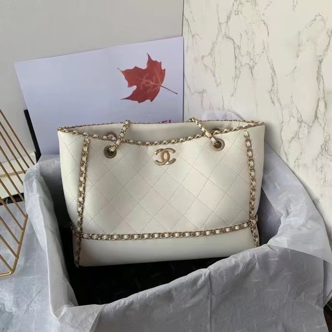 AAA Replica Chanel Original Leather Shopping Bag AS8018 white HY17818VB75