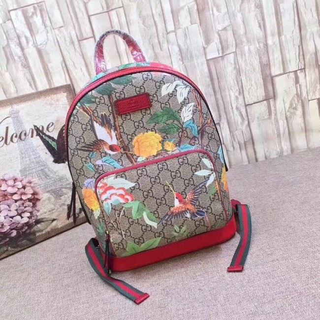 AAA Replica Gucci GG Supreme backpack Flower and bird 427042 red HY26460Oy84