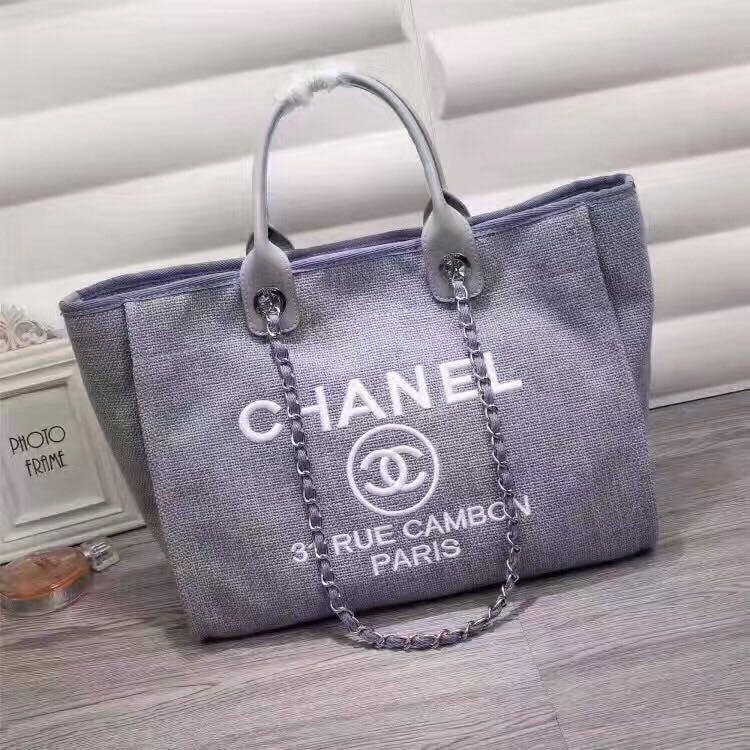 AAAAA Chanel Canvas Leather Tote Shopping Bag Blue A1679 HY3843aM93
