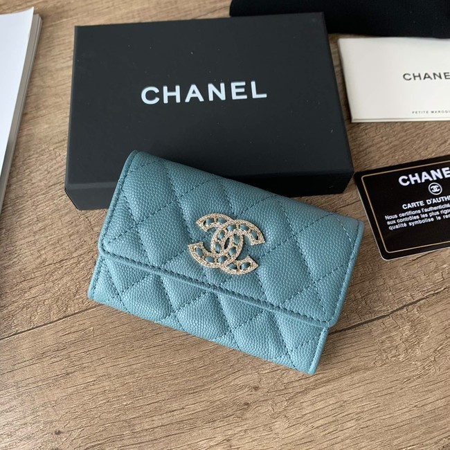AAAAA Chanel card holder Calfskin AP2735 blue HY19538aM93