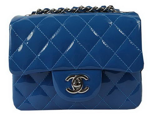 AAAAA Chanel Classic MINI Flap Bag Blue Original Patent Leather CF1115 Silver HY11873aM93