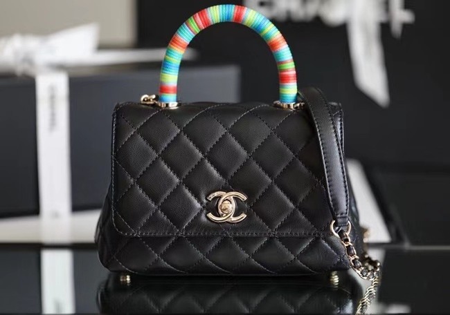 AAAAA chanel mini flap bag with top handle AS2215 black HY23553aM93