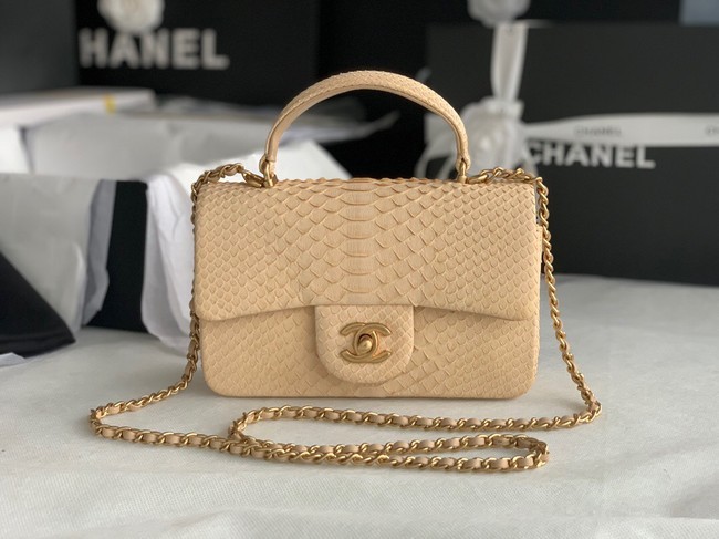 AAAAA Chanel Snake skin mini flap bag with top handle AS2431 apricot HY24283aM93