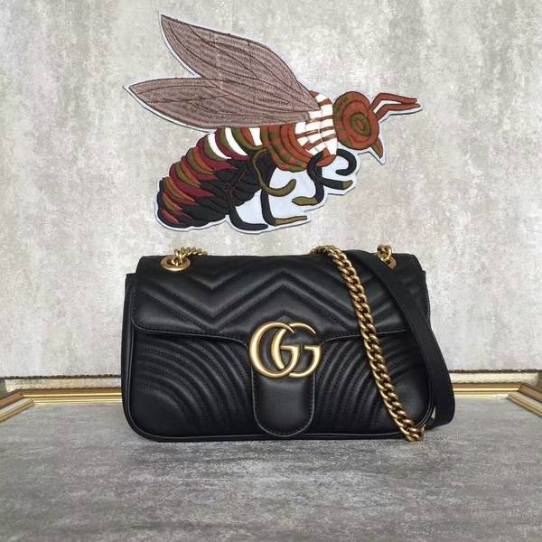 AAAAA Gucci GG Marmont Sheenskin Shoulder Bag 443497A Black HY4262Qa67