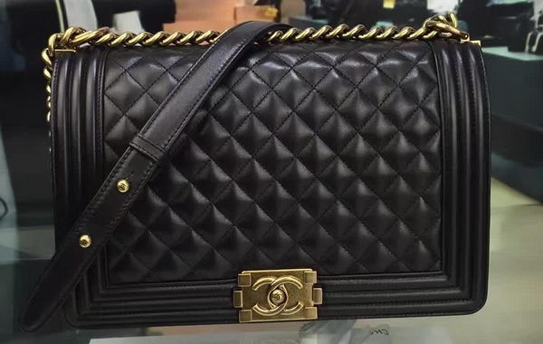 AAAAA Imitation Boy Chanel Flap Bag Black Original Sheepskin Leather A67088 Gold HY20377Sy67