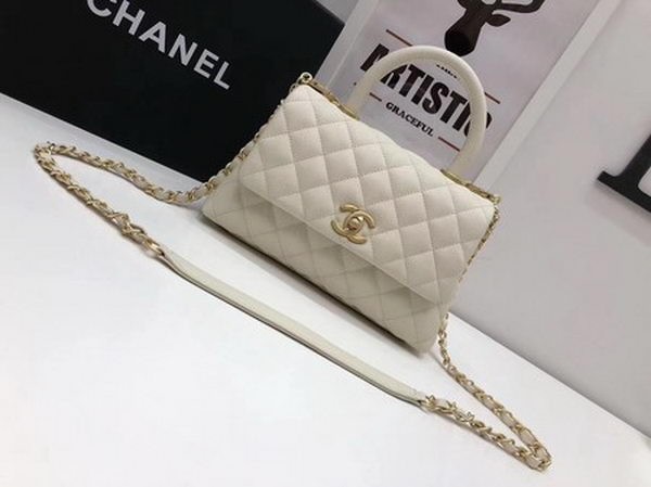 AAAAA Imitation Chanel Classic Top Handle Bag White Cannage Pattern A92290 Gold HY17591oT91