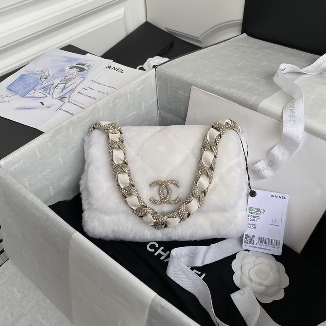 AAAAA Imitation Chanel flap bag Shearling Lambskin Strass & Gold-Tone Metal AS2240 White HY27081oT91
