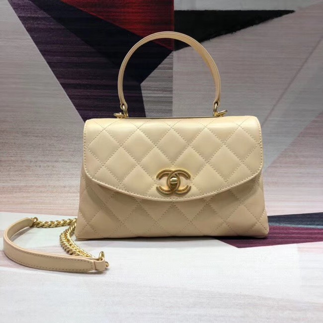 AAAAA Imitation Chanel flap bag with top handle Lambskin & Gold-Tone Metal AS1174 Cream HY14537Sy67