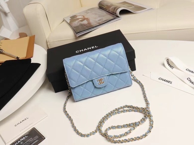 AAAAA Imitation Chanel mini flap bag Grained Calfskin A84512 sky blue HY5181oT91