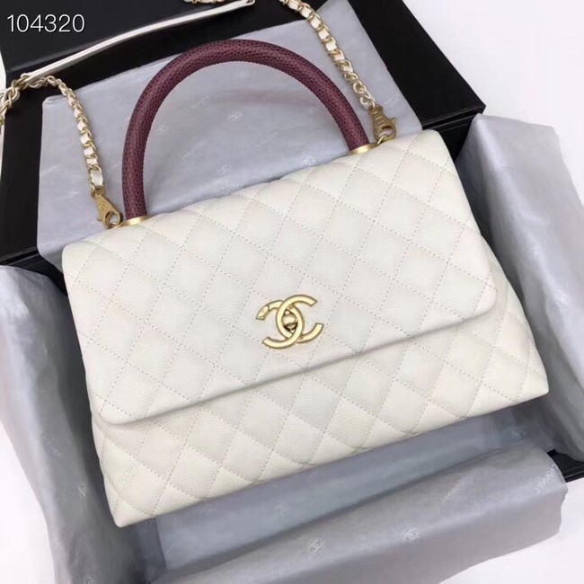 AAAAA Imitation Chanel original Caviar leather flap bag top handle B92292 white&Gold-Tone Metal HY18187Sy67