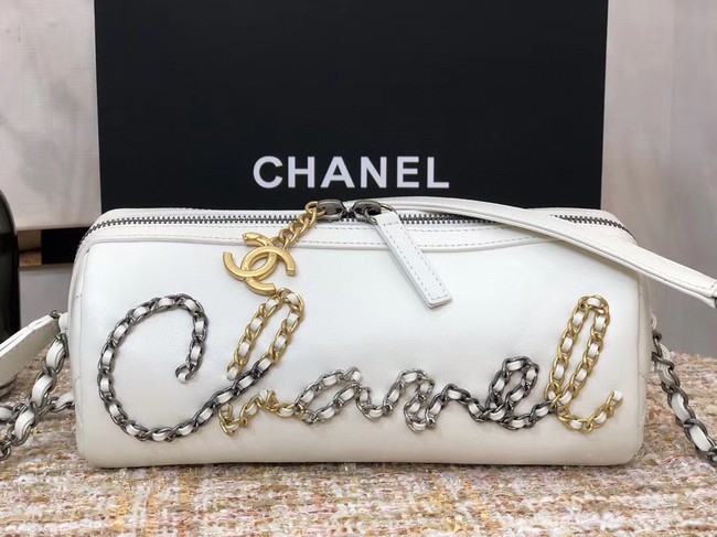 AAAAA Imitation Chanel Original Sheepskin Leather Bowling Bag AS1779 white HY7602Sy67
