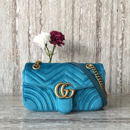 AAAAA Imitation Gucci GG Marmont Chevron Velvet Shoulder Bag 443497 Blue HY10656oT91