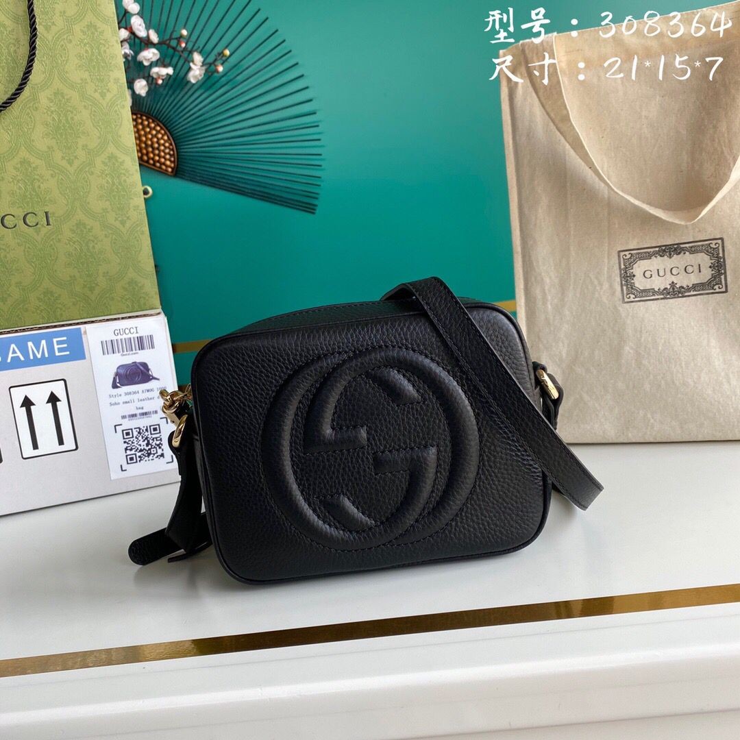 AAAAA Imitation Gucci Soho Original Calfskin Leather Disco Bag 308364 Black HY4086oT91
