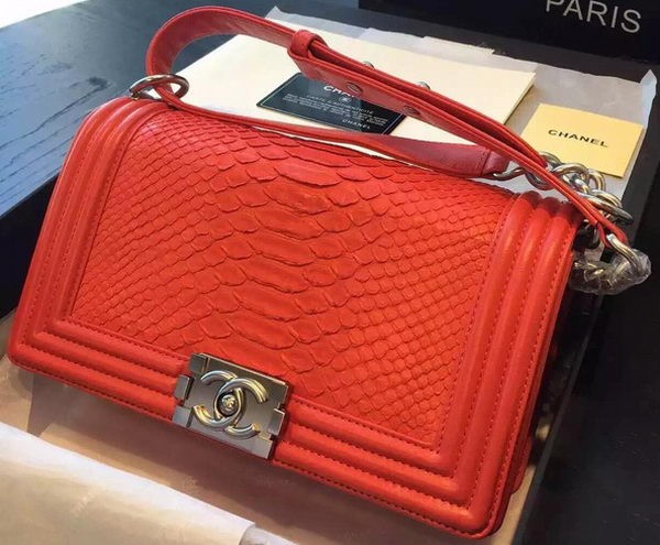 AAAAA Knockoff Chanel Boy Flap Shoulder Bag Red Python Leather A66095 Silver HY10020Pg26