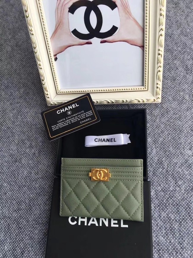 AAAAA Knockoff Chanel classic card holder Grained Calfskin & Gold-Tone Metal 84430 green HY5275Pg26