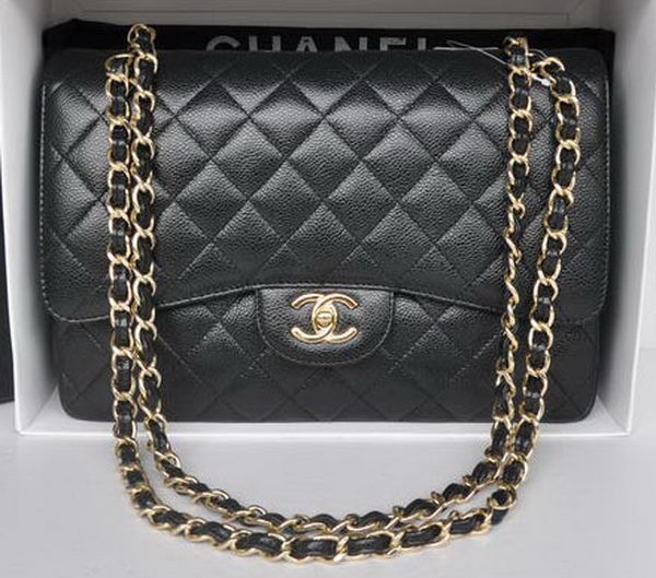 AAAAA Knockoff Chanel Jumbo Double Flaps Bag Black Cannage Pattern A36097 Gold HY11480Pg26