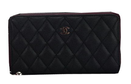 AAAAA Knockoff Chanel Matelasse Zip Around Wallet Cannage Pattern A2618 Black HY25715Pg26