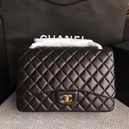 AAAAA Knockoff Chanel Maxi Quilted Classic Flap Bag Black Sheepskin Leather A58601 Gold HY11845Pg26