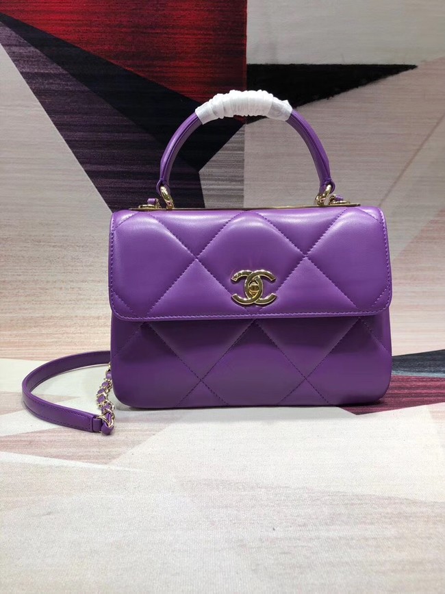 Best 1:1 Chanel CC original lambskin top handle flap bag A92236 purple&Gold-Tone Metal HY20275OR71