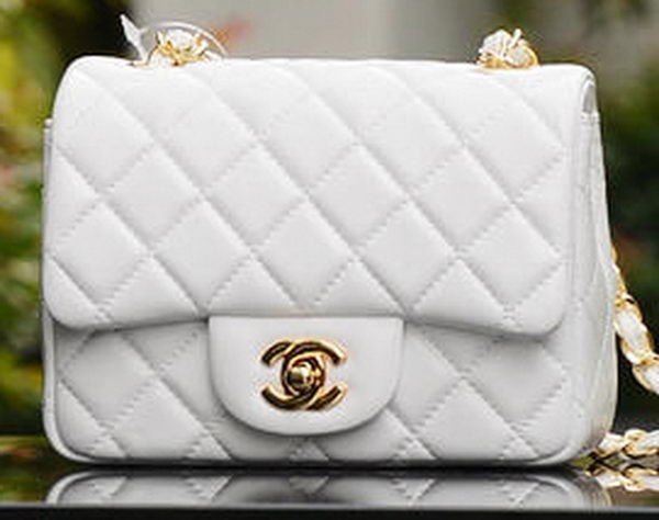 Best 1:1 Chanel Classic MINI Flap Bag White Sheepskin A37585 Gold HY8960OR71