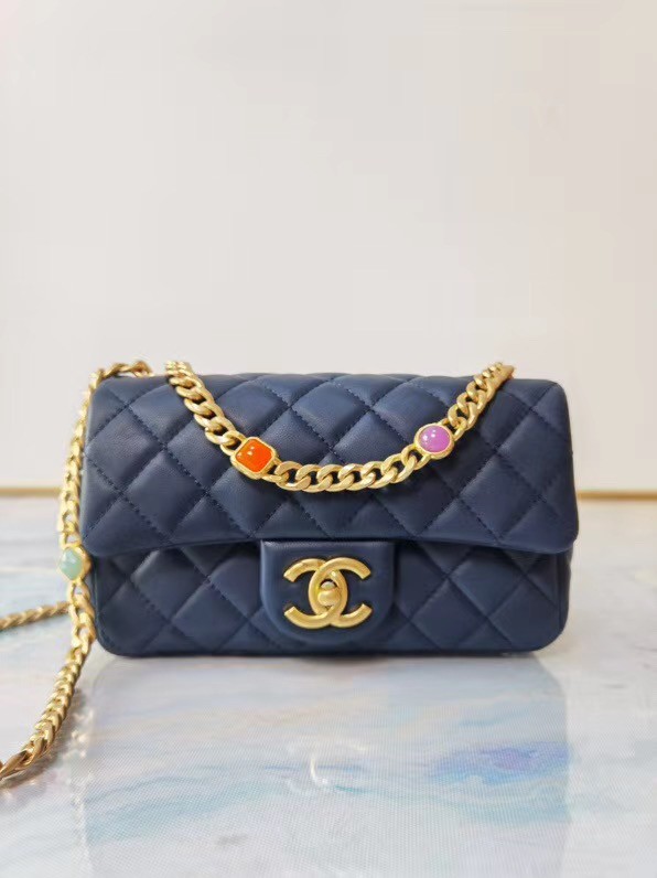 Best 1:1 Chanel flap bag Lambskin Resin & Gold-Tone Metal AS2380 Navy HY9690OR71