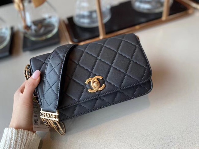 Best 1:1 Chanel small flap bag Lambskin & Gold-Tone Metal AS2052 black HY3120OR71