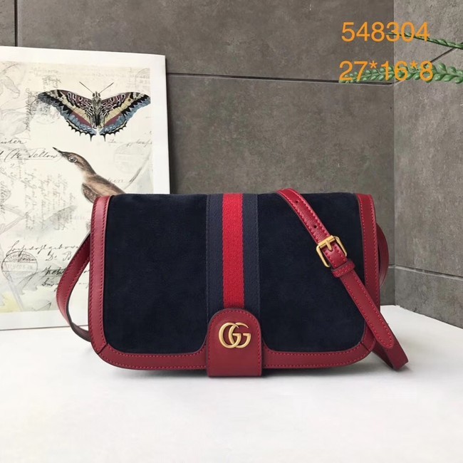 Best 1:1 Gucci Ophidia GG Supreme small suede shoulder bag 548304 Dark blue HY23925OR71