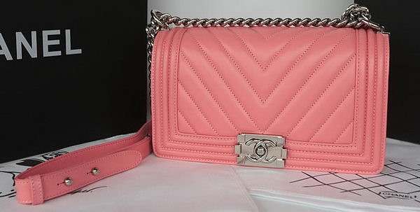 Best Boy Chanel Flap Bag Original Chevron Sheepskin A67025 Pink HY4902kr25