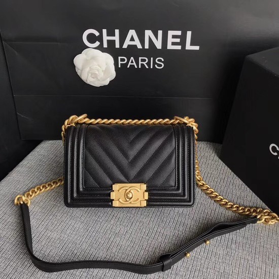 Best Chanel Le Boy Flap Shoulder Bag Original Caviar Leather P67085 black Gold Buckle HY11107kr25