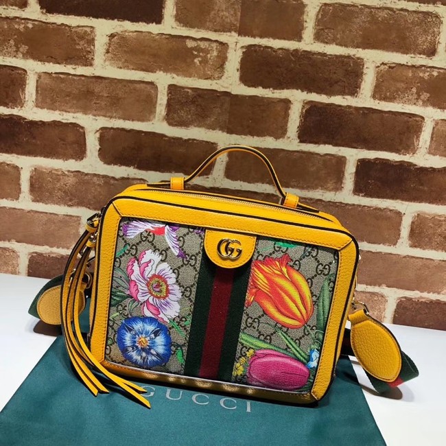 Best Gucci Ophidia GG Flora small shoulder bag 550622 yellow HY17641Ml87