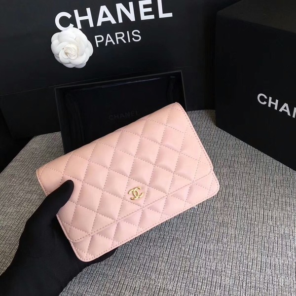 Best Quality Chanel WOC Flap Bag Light Pink Original Sheepskin Leather 33814 Glod HY20594xb51