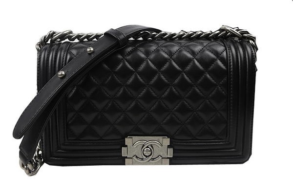 Best Replica Boy Chanel Flap Shoulder Bags Black Original Sheepskin A67025 Silver HY19178zU69