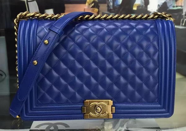 Boy Chanel Flap Bag Blue Original Sheepskin Leather A67088 Gold HY3071Af99