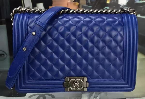 Boy Chanel Flap Bag Blue Original Sheepskin Leather A67088 Silver HY22084Xp72