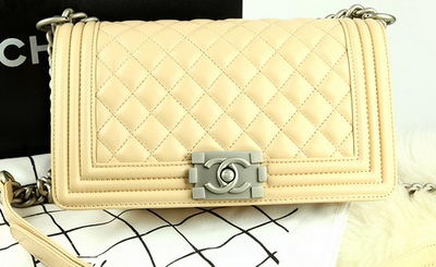 Boy Chanel Flap Bag Original Apricot Pearl Sheepskin Leather A67086 Silver HY18000dV68