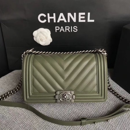 Boy Chanel Flap Bag Original Chevron Leather A67086V Green HY26051FT35